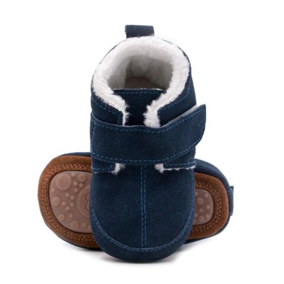 NAVY BLUE BABY TODDLER GIRL BOY LEATHER BOOTS - Picture 3 of 4
